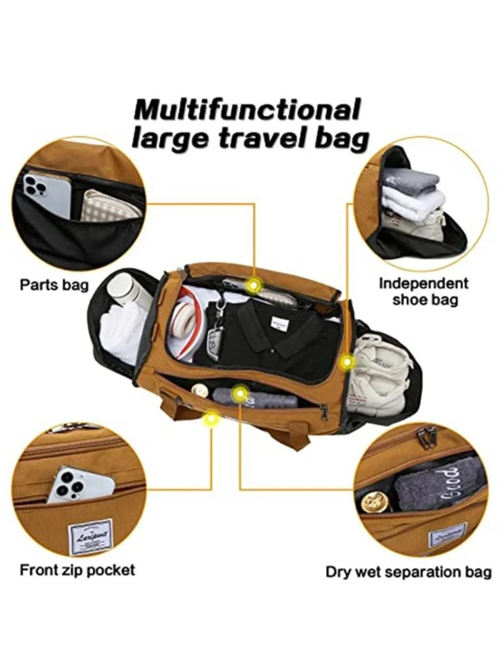 40L Travel Duffle Bag with Shoe Compartment Waterproof Gym Weekender Carry On